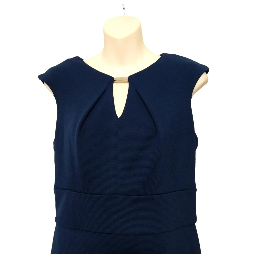 Navy Cap-Sleeve Sheath Dress